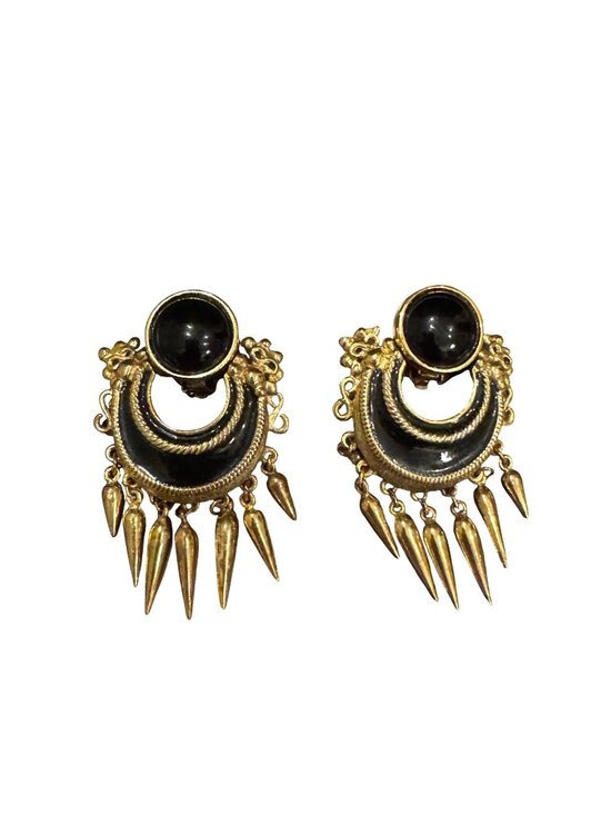 Ugo Correani Jewelry - Ugo Correani Enamel Etruscan Door Knocker Fringe Dangle Earrings